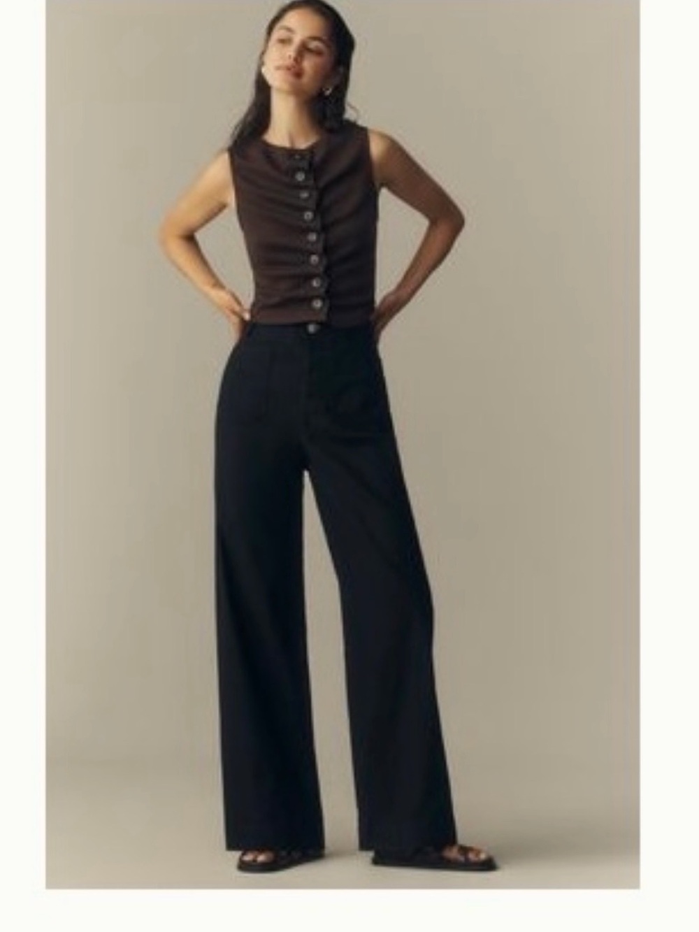 Maeve Colette Magic Fabric Full Length Pants Wide Leg Black Waist 31